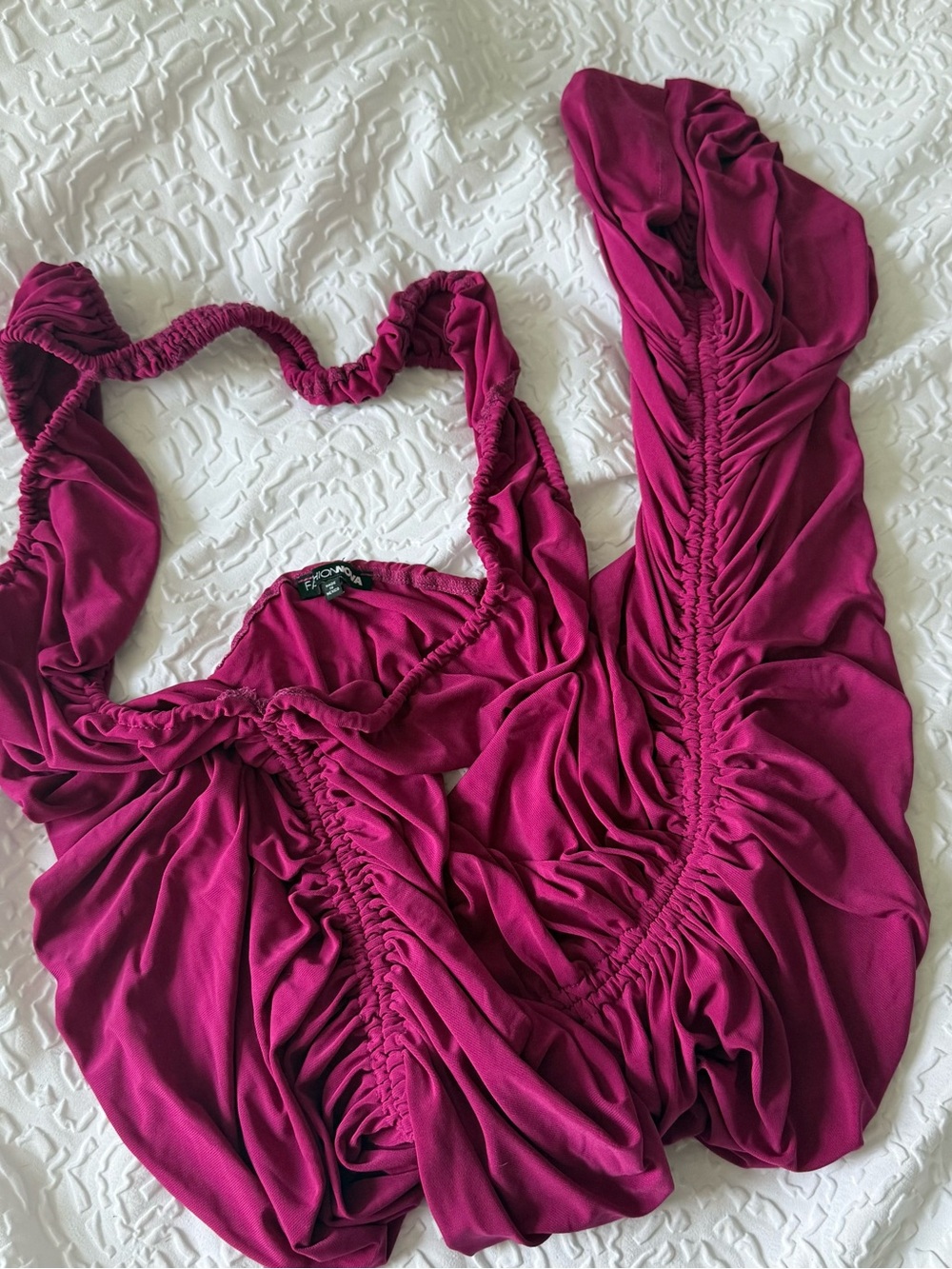 Fashion Nova Deep V Halter Ruched Bodycon Dress in Purple - Picture 8 of 8